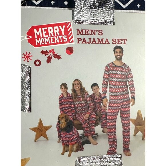 Merry Moments Men Pajama PJs Set 2 Piece Christmas Snowflake Print Sz L New - Picture 2 of 3